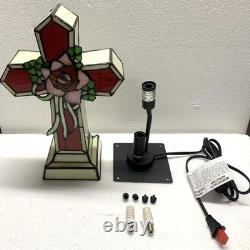 L10935 Rose Cross Tiffany Style Stained Glass Accent Table Lamp Night Light f
