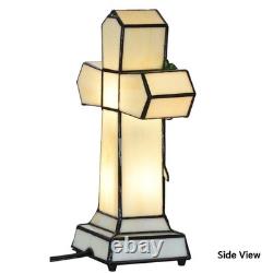 L10935 Rose Cross Tiffany Style Stained Glass Accent Table Lamp Night Light f