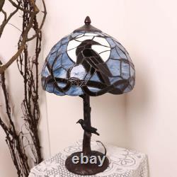 L10956 Raven Sitting on Bare Tree Branch in Full Moon Night Tiffany Style Staine