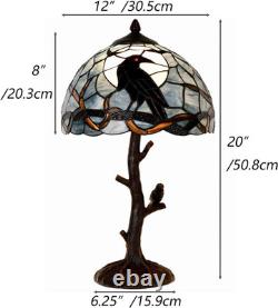 L10956 Raven Sitting on Bare Tree Branch in Full Moon Night Tiffany Style Staine