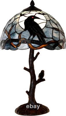 L10956 Tiffany Style Stained Glass Raven Table Lamp (Blue, 12Wx20H)