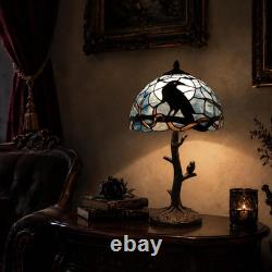 L10956 Tiffany Style Stained Glass Raven Table Lamp (Blue, 12Wx20H)