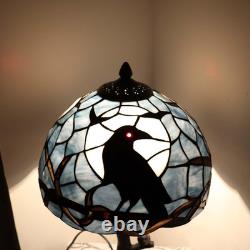 L10956 Tiffany Style Stained Glass Raven Table Lamp (Blue, 12Wx20H)