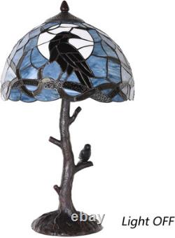 L10956 Tiffany Style Stained Glass Raven Table Lamp (Blue, 12Wx20H)