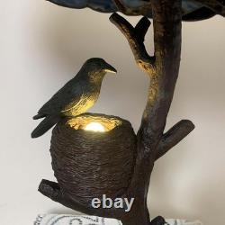L10968 Raven Sitting on Bare Tree Branch in Full Moon Night Tiffany Style Sta