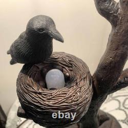 L10968 Raven Sitting on Bare Tree Branch in Full Moon Night Tiffany Style Sta