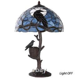 L10968 Raven Sitting on Bare Tree Branch in Full Moon Night Tiffany Style Sta