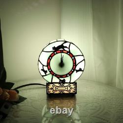 L10970 Cat and Mouse Tiffany Style Stained Glass Desk Clock Table Lamp