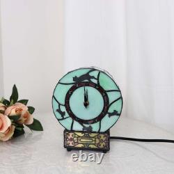 L10970 Cat and Mouse Tiffany Style Stained Glass Desk Clock Table Lamp