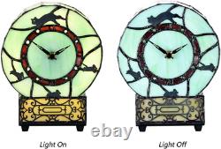 L10970 Cat and Mouse Tiffany Style Stained Glass Desk Clock Table Lamp