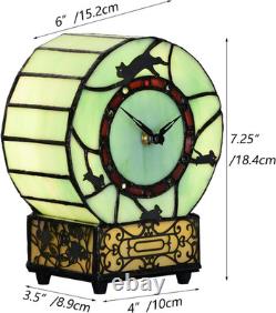 L10970 Cat and Mouse Tiffany Style Stained Glass Desk Clock Table Lamp