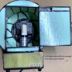 L10970 Cat and Mouse Tiffany Style Stained Glass Desk Clock Table Lamp