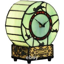 L10970 Cat and Mouse Tiffany Style Stained Glass Desk Clock Table Lamp for Ho