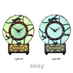 L10970 Cat and Mouse Tiffany Style Stained Glass Desk Clock Table Lamp for Ho
