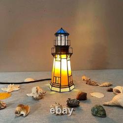 L10979 Tiffany-Style Stained Glass Lighthouse Accent Table Lamp, 9.5 H