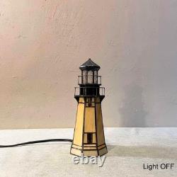 L10979 Tiffany-Style Stained Glass Lighthouse Accent Table Lamp, 9.5 H