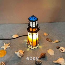 L10979 Tiffany-Style Stained Glass Lighthouse Accent Table Lamp, 9.5 H