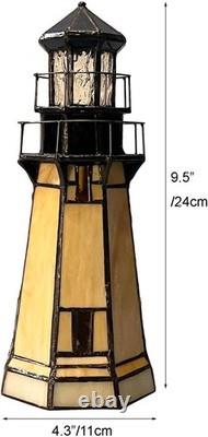 L10979 Tiffany-Style Stained Glass Lighthouse Accent Table Lamp, 9.5 H