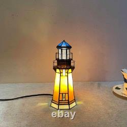 L10979 Tiffany-Style Stained Glass Lighthouse Accent Table Lamp, 9.5 H