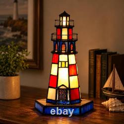 L11005 Lighthouse Tiffany Style Stained Glass Accent Table Lamp Night Light for