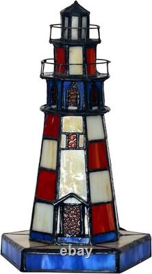 L11005 Lighthouse Tiffany Style Stained Glass Accent Table Lamp Night Light for