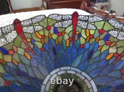 LARGE Stained Glass DRAGONFLY DESIGN Lamp SHADE 18 Diameter x 9 high