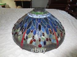 LARGE Stained Glass DRAGONFLY DESIGN Lamp SHADE 18 Diameter x 9 high