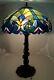 Large Vintage 1940s 50s Era Leaded Stained Art Glass Shade Electric Table Lamp