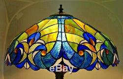 LARGE Vintage 1940s 50s Era Leaded Stained Art Glass Shade Electric Table Lamp