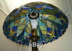 LARGE Vintage 1940s 50s Era Leaded Stained Art Glass Shade Electric Table Lamp