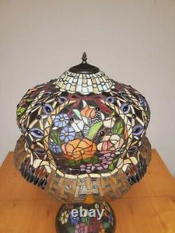 LG Tiffany Style Tall Rose Jeweled Stained Glass Table Desk Lamp Lit Base Light