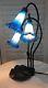 Lily Pad Table Lamp Tiffany Style 3 Led Lights Blue Glass Shades Nib
