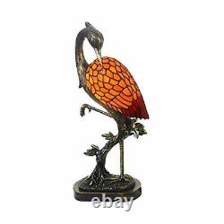 LITFAD Tiffany Crane Bird Table Light Retro Stained Glass & Resin 1 Light Des