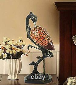 LITFAD Tiffany Crane Bird Table Light Retro Stained Glass & Resin 1 Light Des