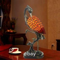 LITFAD Tiffany Crane Bird Table Light Retro Stained Glass & Resin 1 Light Des