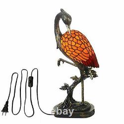 LITFAD Tiffany Crane Bird Table Light Retro Stained Glass & Resin 1 Light Des