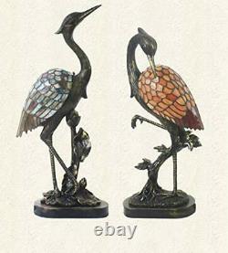 LITFAD Tiffany Crane Bird Table Light Retro Stained Glass & Resin 1 Light Des