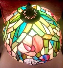 LOVELY! VINTAGE Tiffany Floral Leaded Stained Glass Lamp EXC COND