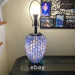Lamp Blue Stained Glass Mosaic Pattern 3-way Light Vintage MCM