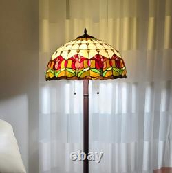 Lamp Floor Tiffany Glass Stained Mosaic Tall Flower Tulip Bronze Standing Light