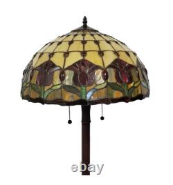 Lamp Floor Tiffany Glass Stained Mosaic Tall Flower Tulip Bronze Standing Light