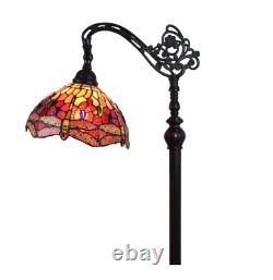 Lamp Floor Tiffany Glass Stained Vintage Tall Arched Bronze Standing Light Glam