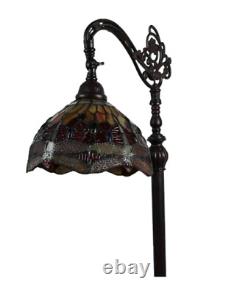 Lamp Floor Tiffany Glass Stained Vintage Tall Arched Bronze Standing Light Glam