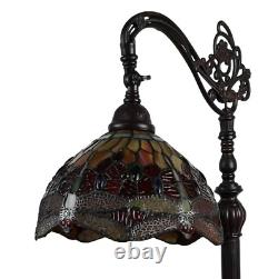 Lamp Floor Tiffany Glass Stained Vintage Tall Arched Bronze Standing Light Glam