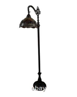 Lamp Floor Tiffany Glass Stained Vintage Tall Arched Bronze Standing Light Glam