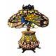 Lamp Peacock Table Stained Glass Tiffany Style Light Lit Base Shade Beautiful