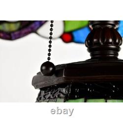 Lamp Peacock Table Stained Glass Tiffany Style Light Lit Base Shade Beautiful