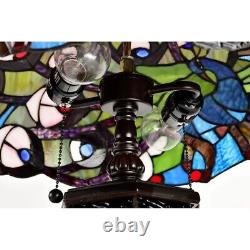 Lamp Peacock Table Stained Glass Tiffany Style Light Lit Base Shade Beautiful