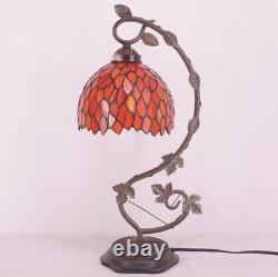Lamp Red Wisteria Stained Glass Table Lamp, Metal Leaf Base 8X10X21 Inches