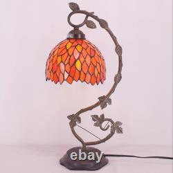 Lamp Red Wisteria Stained Glass Table Lamp, Metal Leaf Base 8X10X21 Inches
